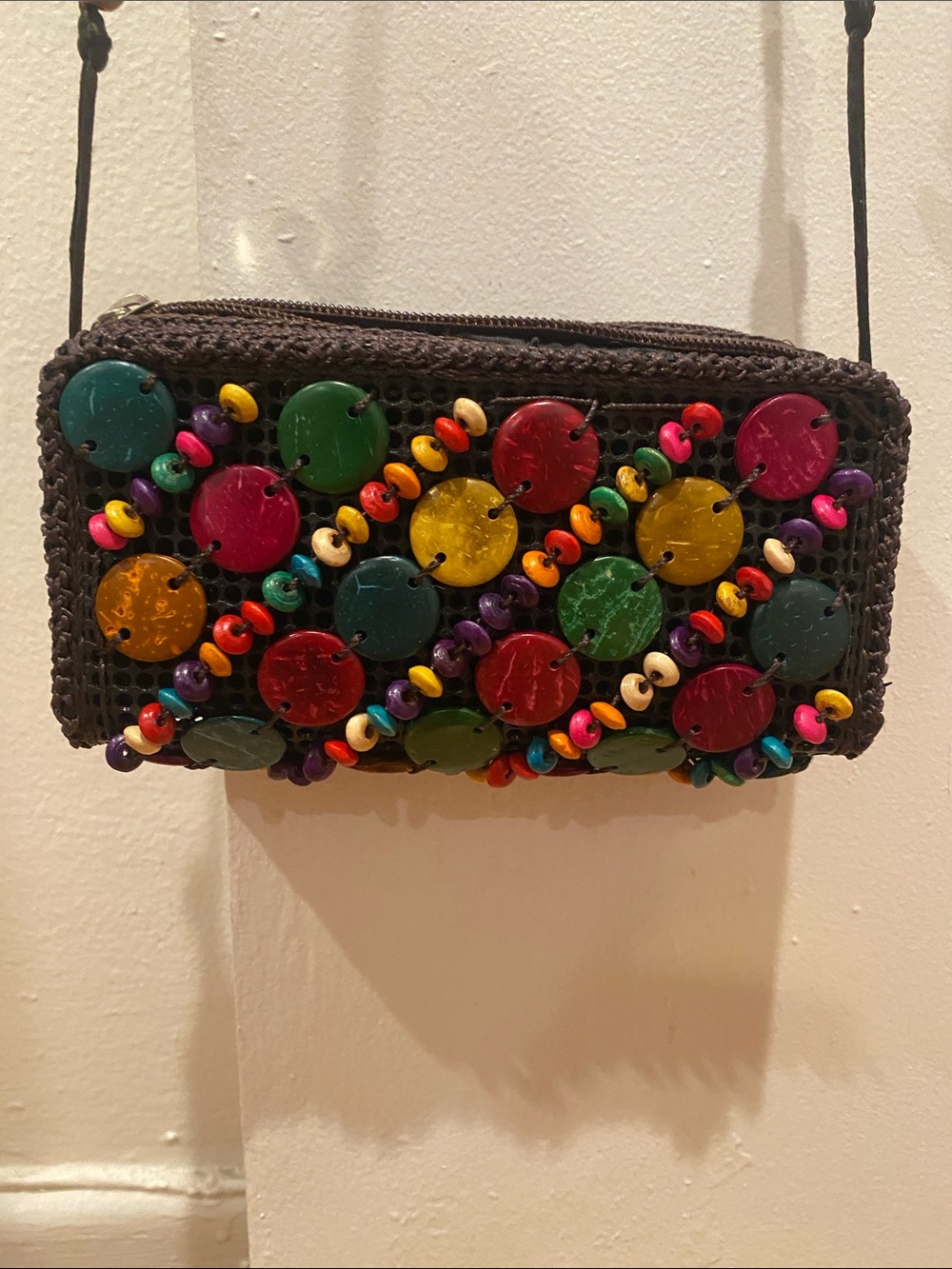 Brand new Handmade Dark Brown Crossbody Bag with Colorful Bead Embellishments - Picture 8 of 8